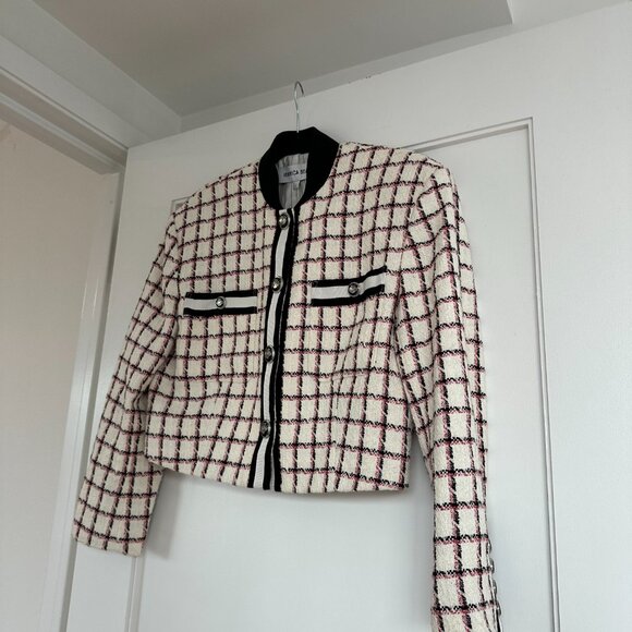 NWOT Veronica Beard Ellicot Tweed Crop Jacket In Ecru Multi Size 4 Graphic Check - Picture 6 of 10